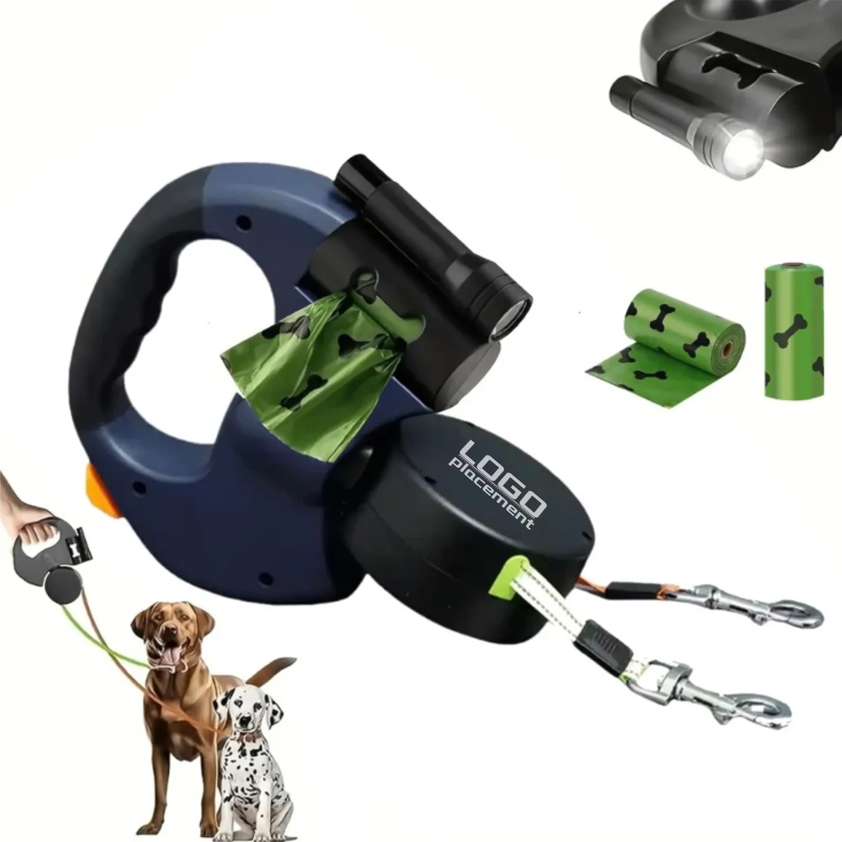 Retractable Dog Leash With Poop Bag And Light For Night Walk 1