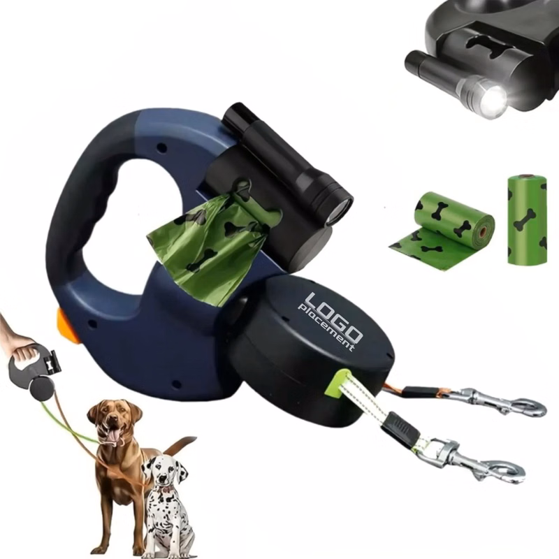 Retractable Dog Leash With Poop Bag And Light For Night Walk
