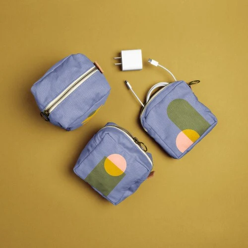 MOD POUCH SET OF THREE - COLORED CANVAS WITH LEATHER 1