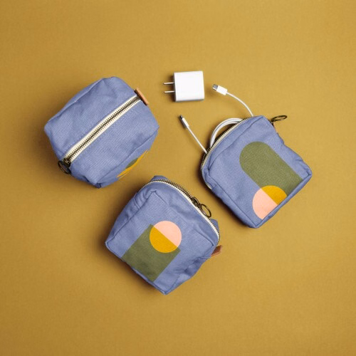 MOD POUCH SET OF THREE - COLORED CANVAS WITH LEATHER
