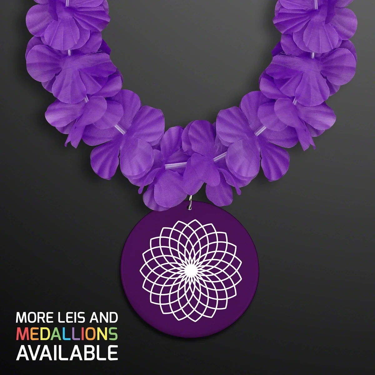 Purple Flower Lei Necklace with Medallion (Non-Light Up) 1