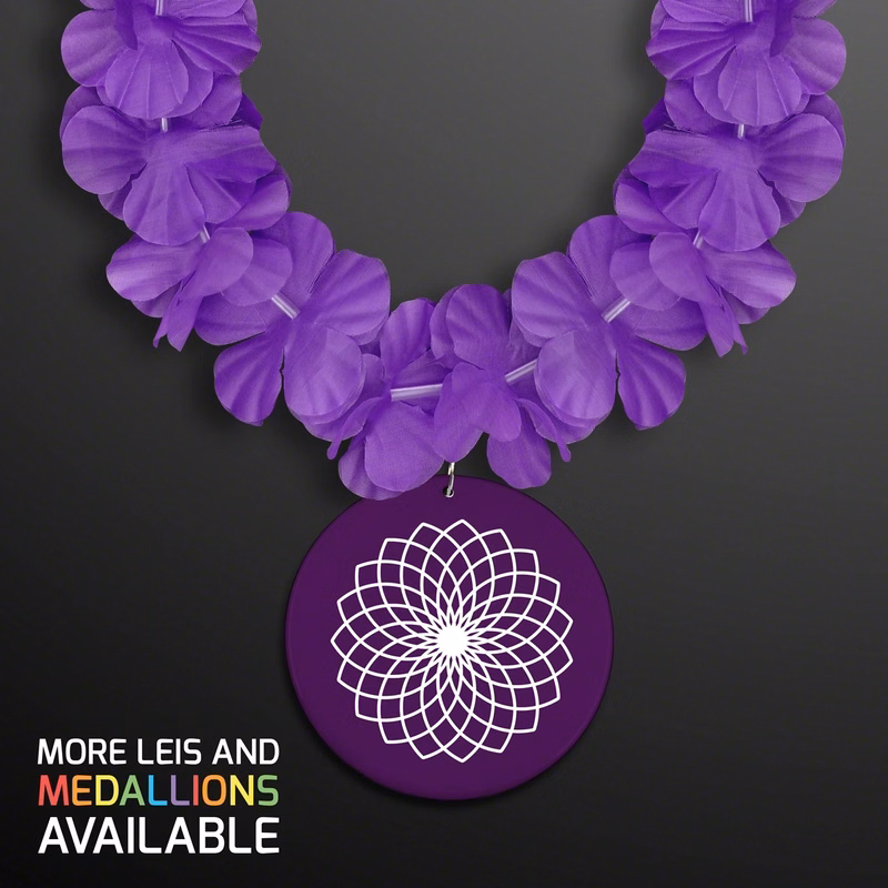 Purple Flower Lei Necklace with Medallion (Non-Light Up)