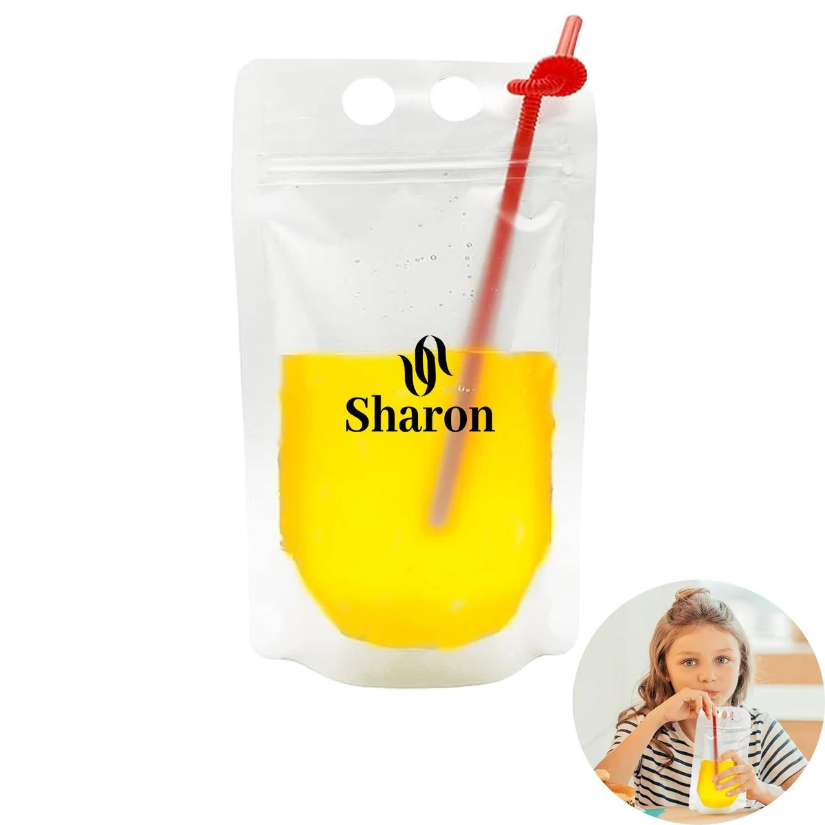 34oz Hand-held Closable Zipper Drinking Pouches With Straw 1