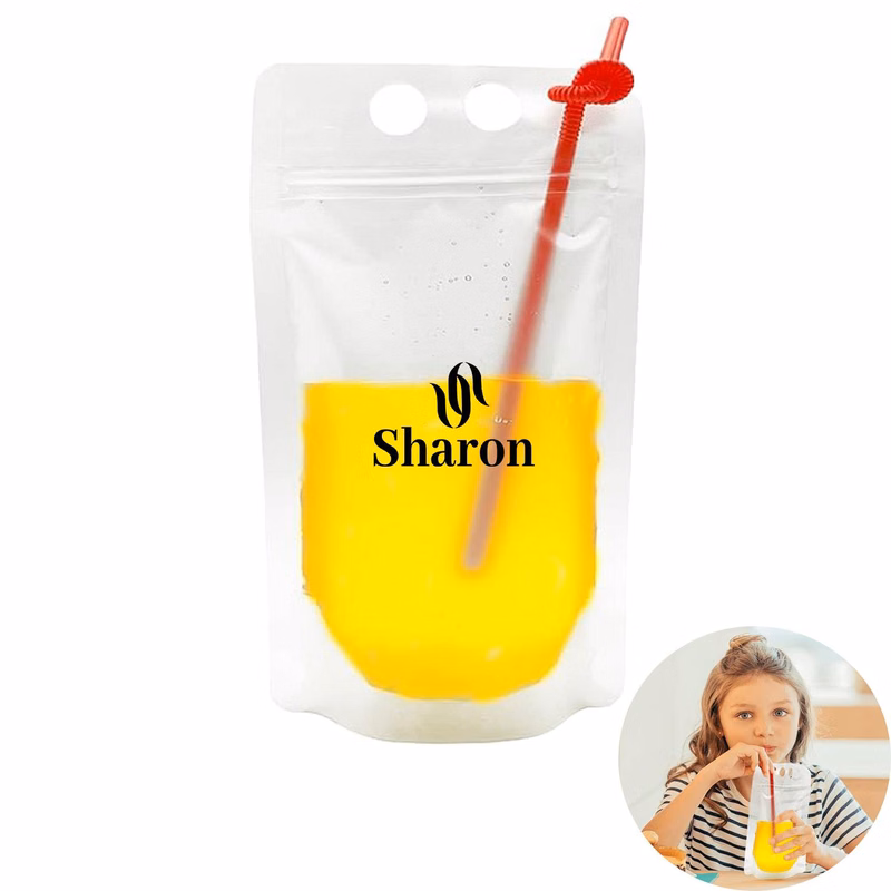 34oz Hand-held Closable Zipper Drinking Pouches With Straw