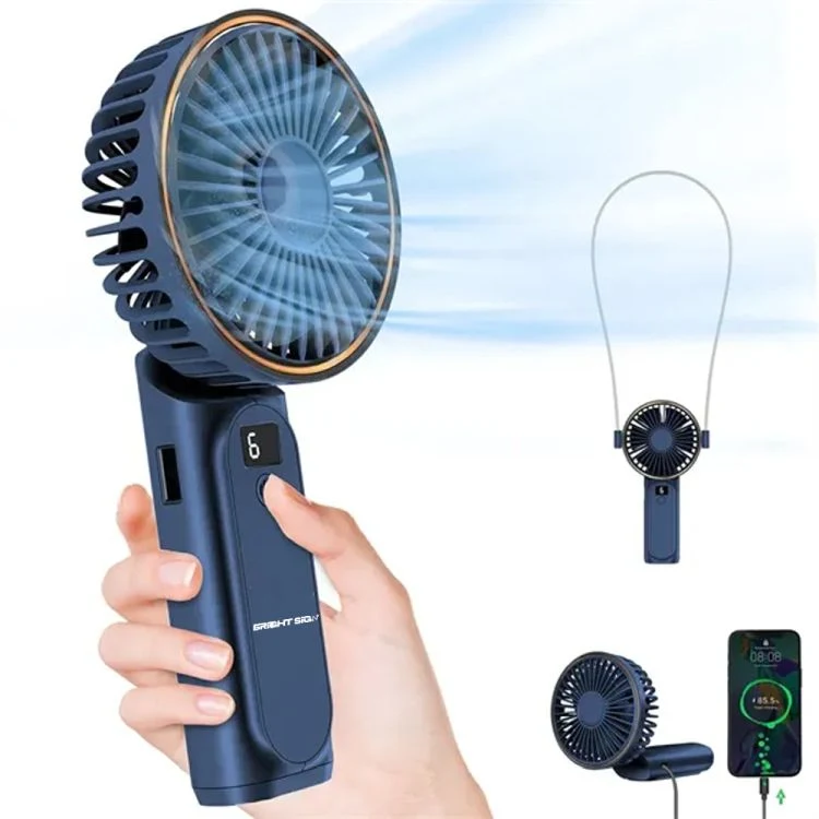 Foldable Rechargeable Handheld Fan with Power Bank and Lanyard 1