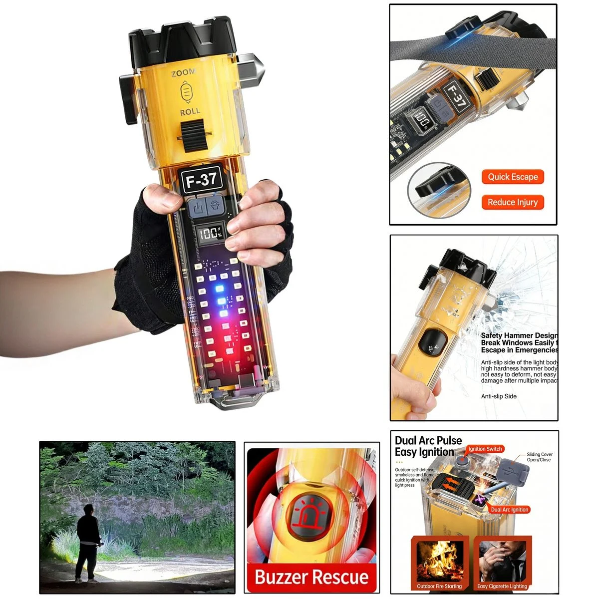 3000Lm Emergency Car Flashlight With Seatbelt Cutter And Window Breaker 1