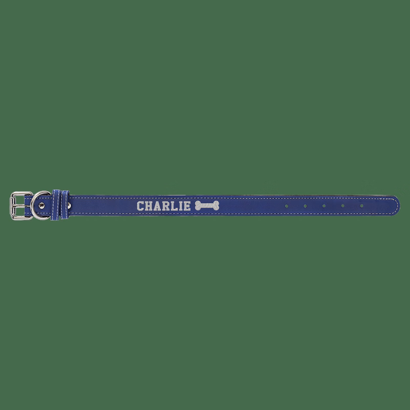 15" x 3/4" Blue/Silver Leatherette Dog Collar
