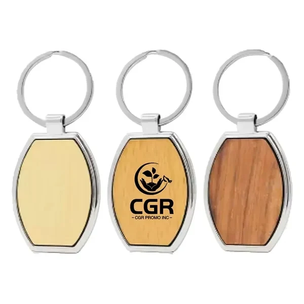 Elegant Wood/Metal Oval Shape Keychain 1