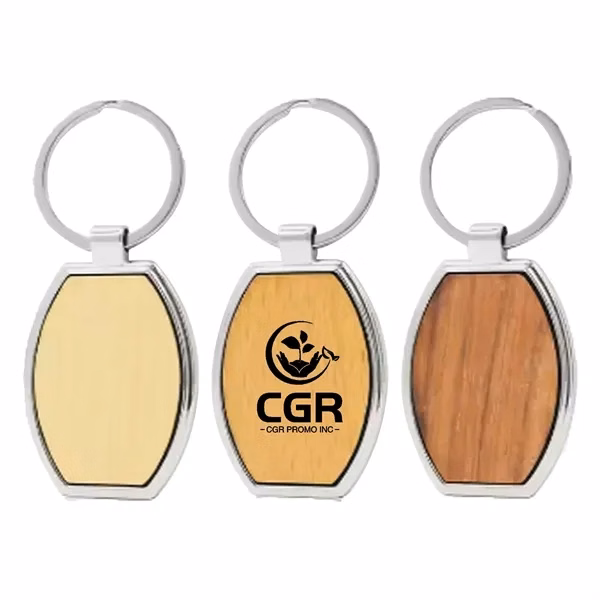 Elegant Wood/Metal Oval Shape Keychain
