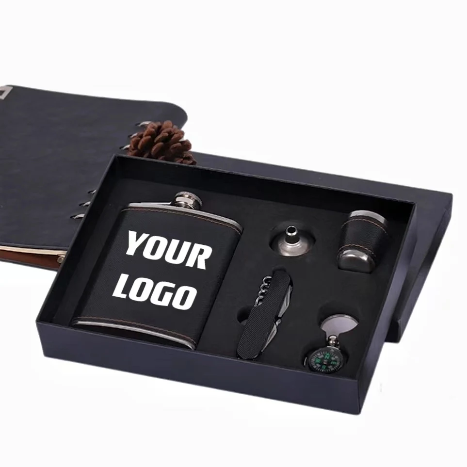 Custom 8 oz Hip Flask Gift Set With Folding Knife 1