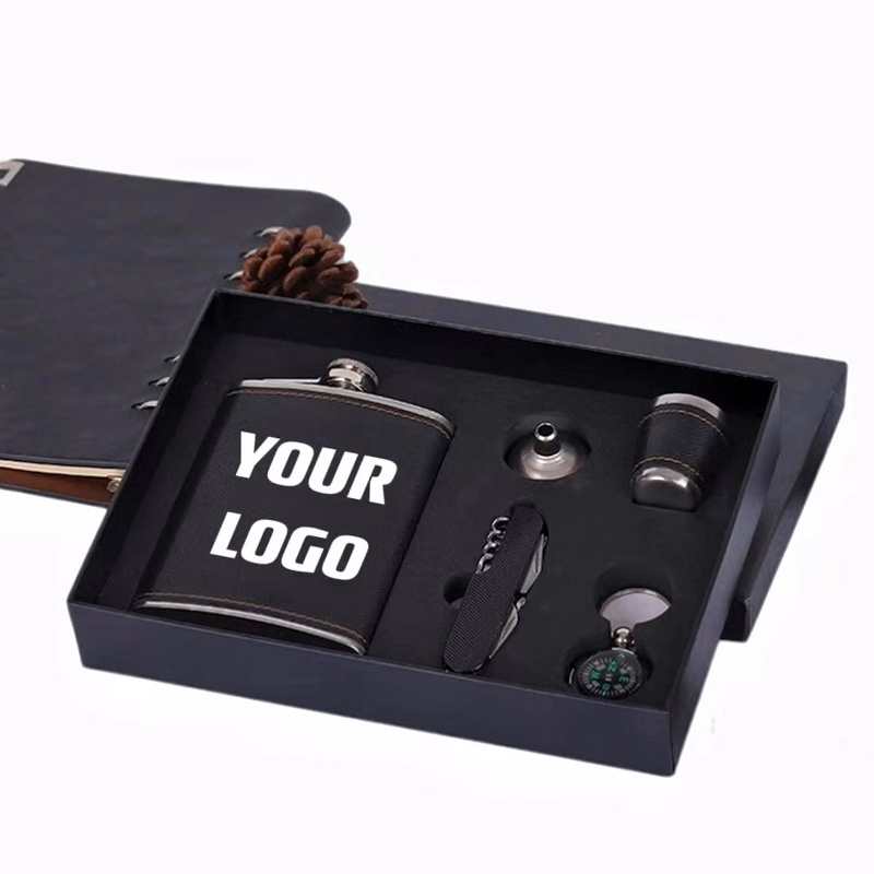 Custom 8 oz Hip Flask Gift Set With Folding Knife