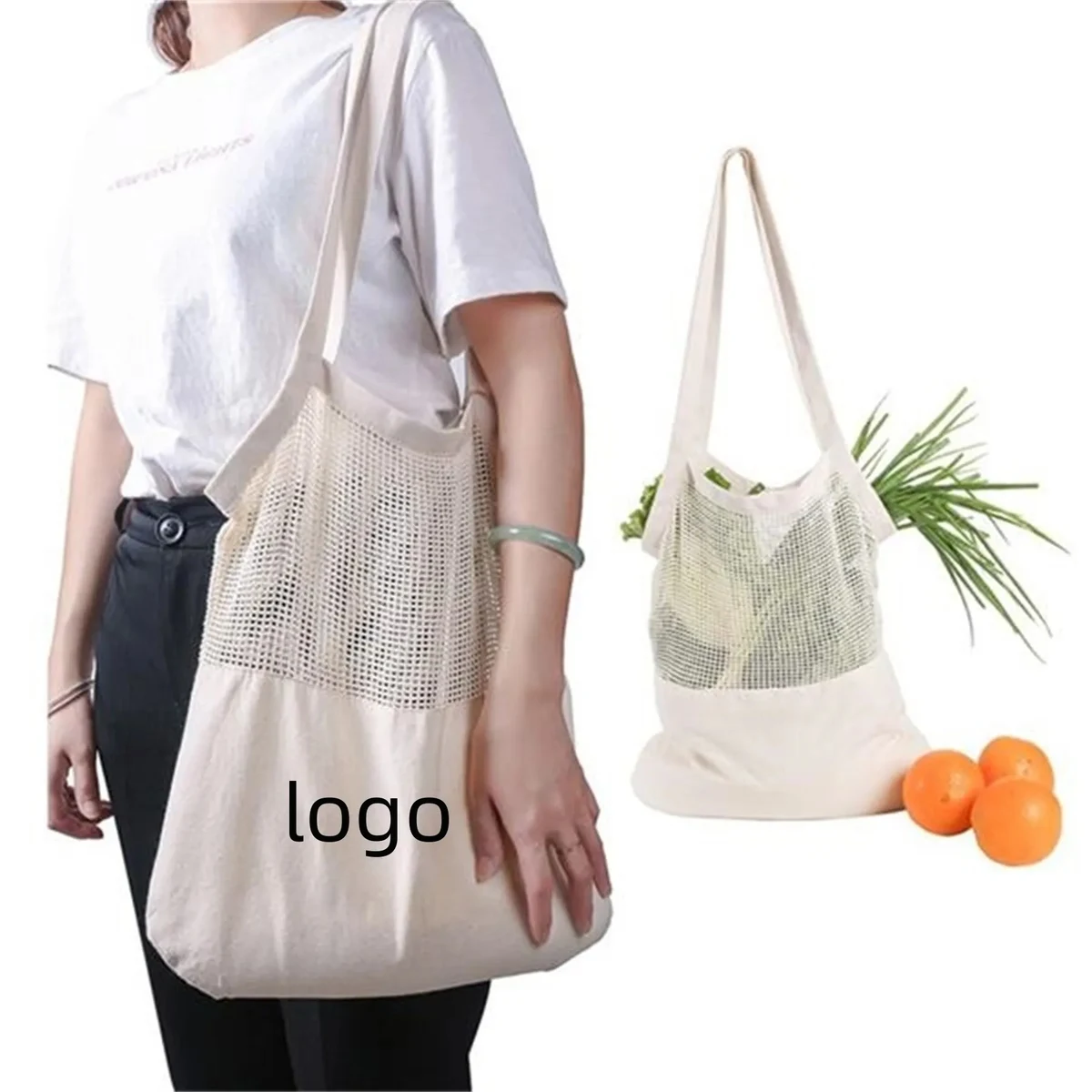 Portable Canvas Mesh Tote Bag, custom tote bag with logo imprint 1