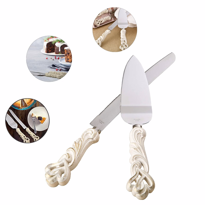 Vintage Double Heart Design Knife and Cake Server Set