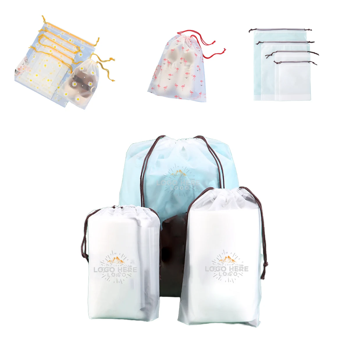 MOQ 100 Reusable Transparent Frosted Drawstring Bag for Daily Use 1