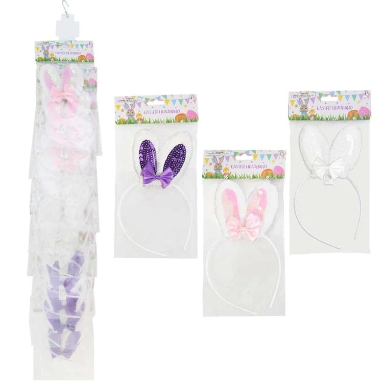 Sequin and Bow Bunny Ear Headbands - Assorted Colors 1