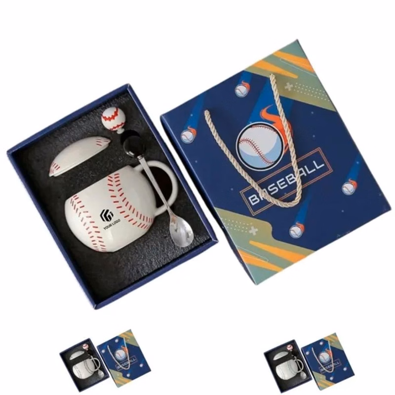 14.2oz 3D lid baseball-themed ceramic coffee mug gift-boxed
