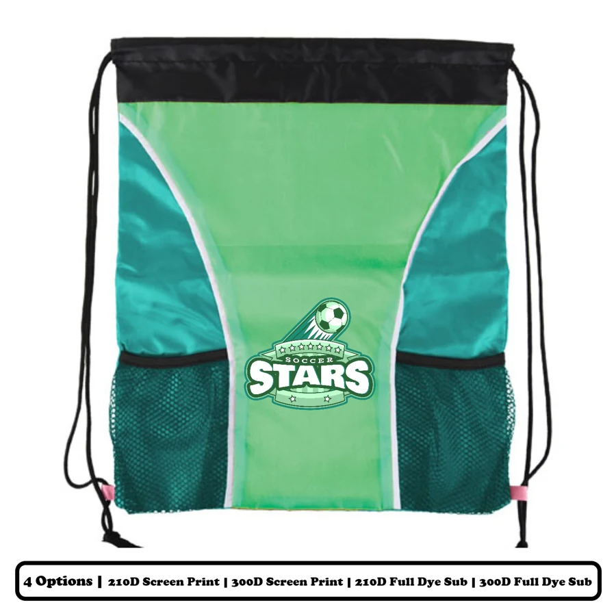 Multi-Panel Polyester Drawstring Bag w/ Bottle Holder & Mesh 1