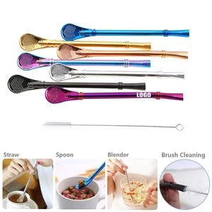 Reusable Stainless Steel Straws With Strainer Spoon And Ring 1