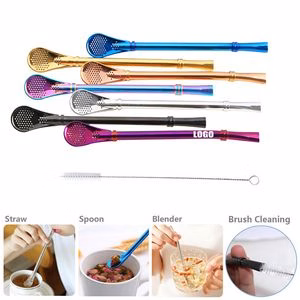 Reusable Stainless Steel Straws With Strainer Spoon And Ring