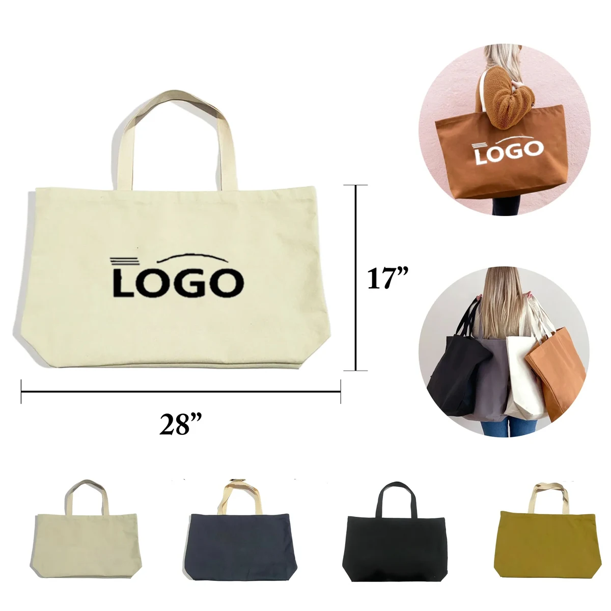 MOQ50 Large Canvas Tote Bag Shopping Handbag, custom tote bag with logo imprint 1