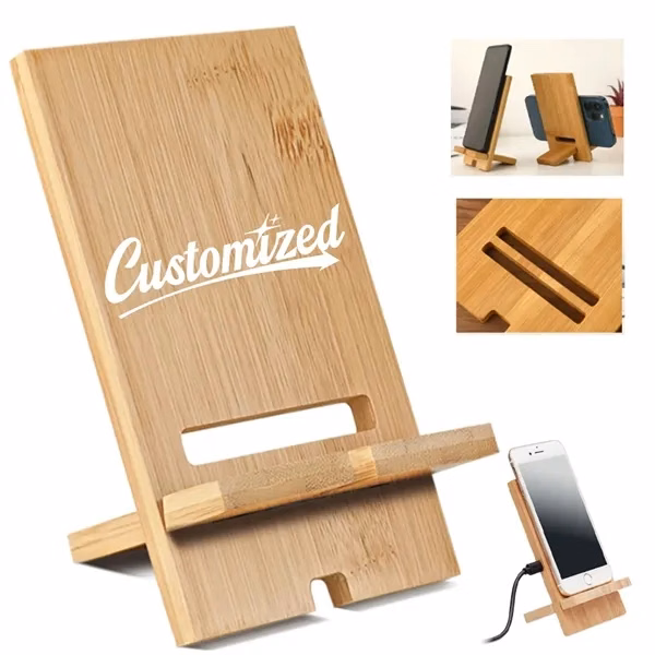 Custom Two-Piece Eco-Friendly Bamboo Phone & Tablet Stand — Sustainable Tech Gift