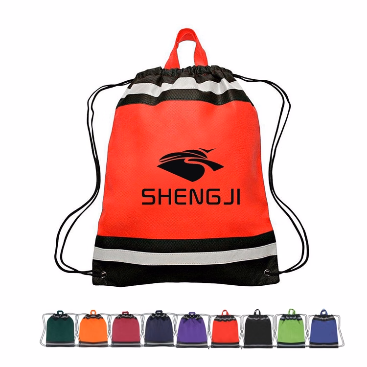 SM00094 - Non Woven Hunting Reflective Drawstring Backpack Bag With 1" Stripes,