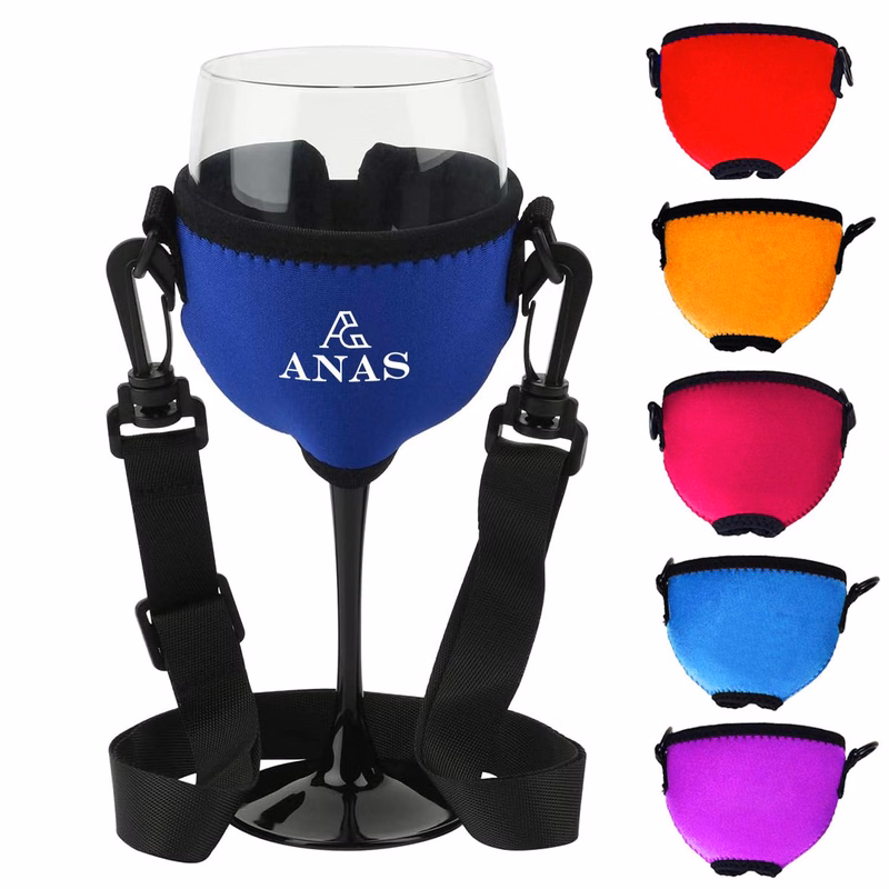 Wine Neoprene Sleeve with Adjustable Neck Strap