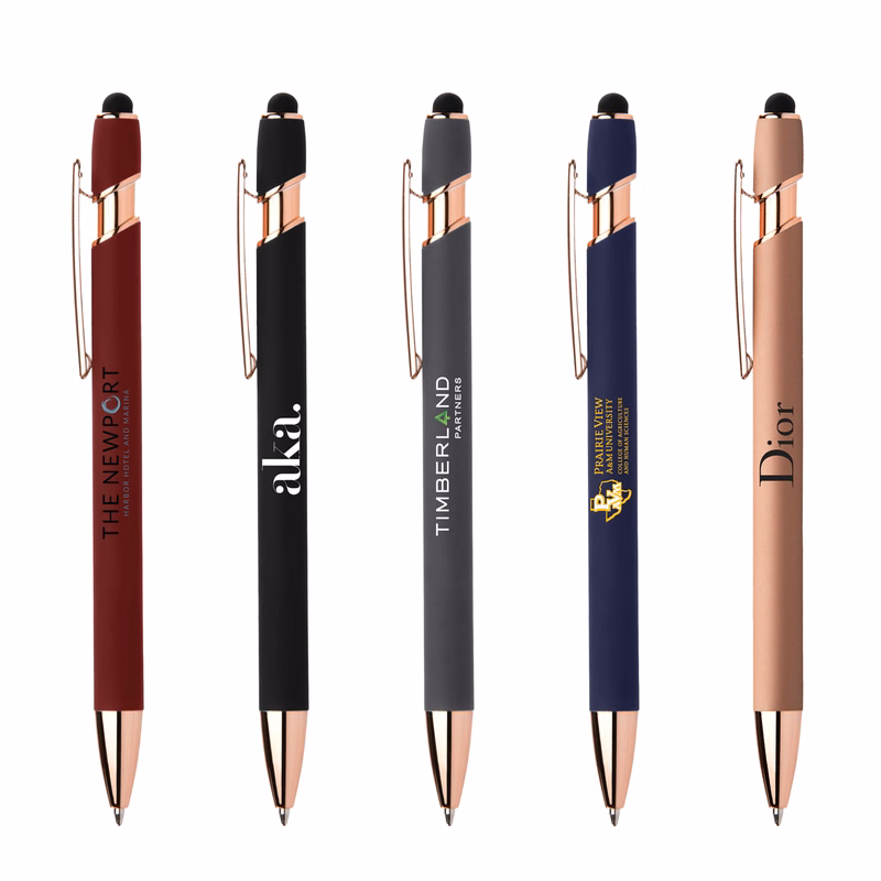 Stylus-4562 Ballpoint Soft Touch Pens with Rose Gold Trims