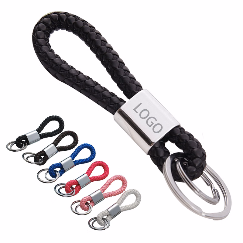 Braided Leather Cord Metal Keychain