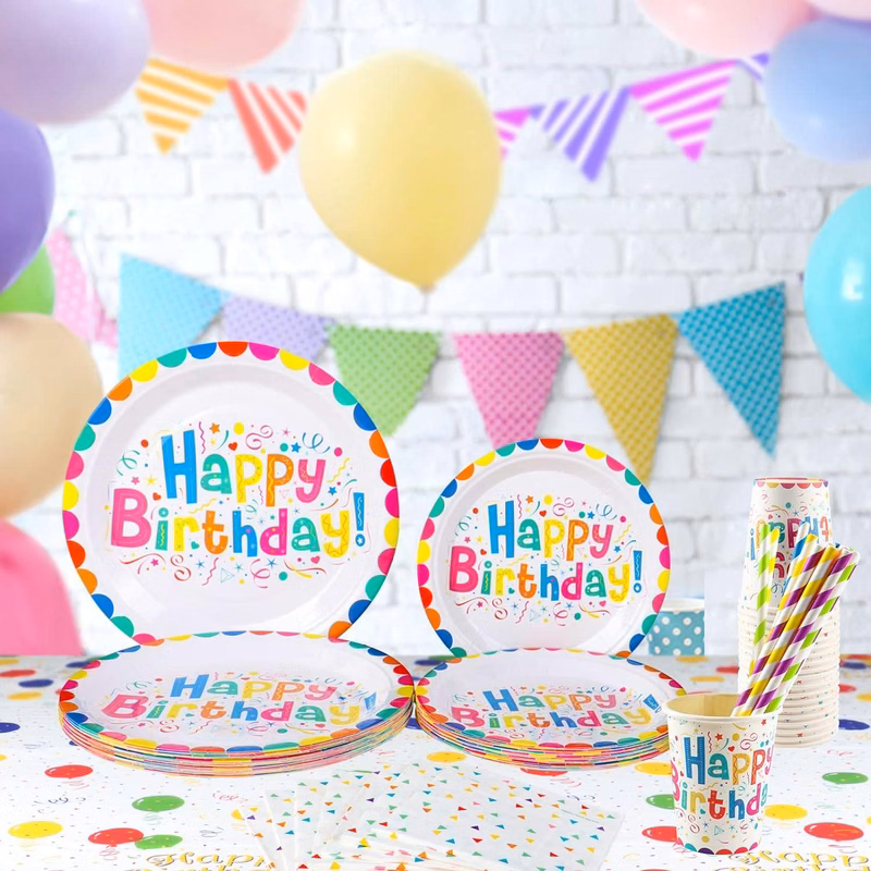 51PCS Happy Birthday Party Paper Plates and Cups Set