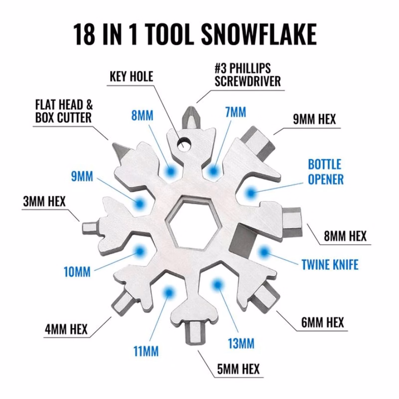 18-in-1 Multi-Tool Snowflake with Keychain