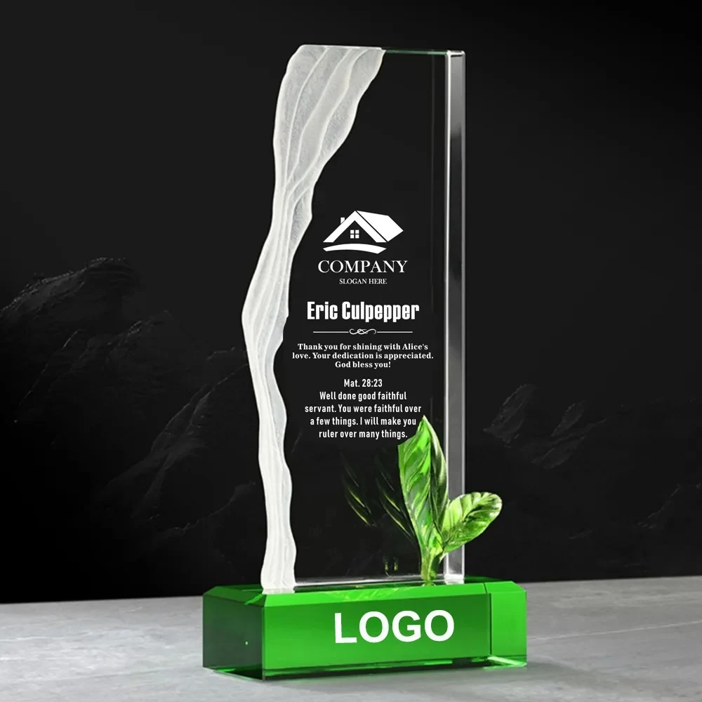 Green Leaf Crystal Trophy 1