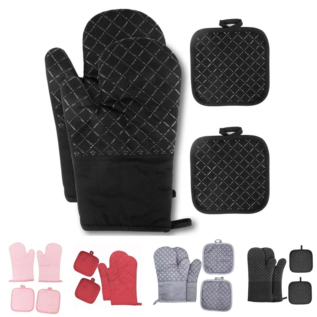 Four Sets-of Pure Cotton Silicone Heat Insulation Gloves 1