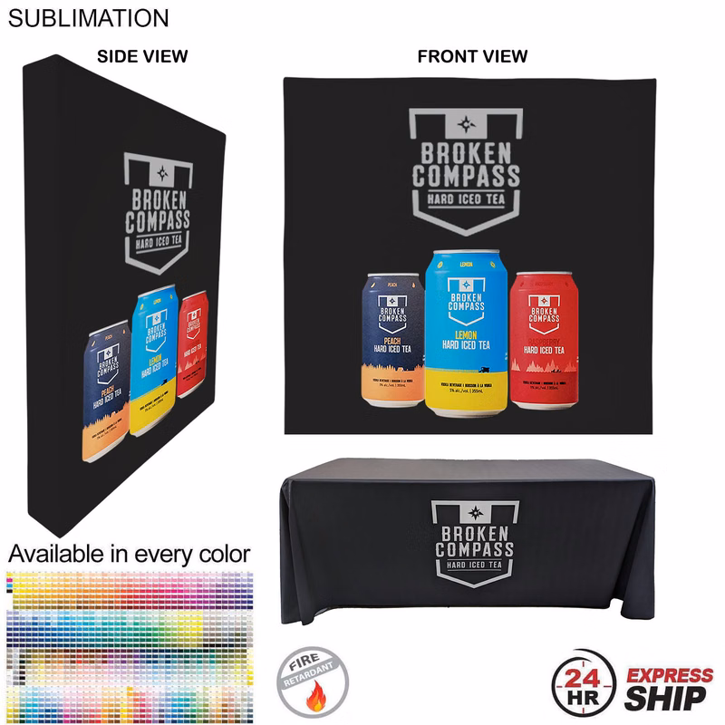 24Hr Express - Tradeshow booth package Ultra, 7.5' Straight Wall with Wrap End Caps & 6' tablecloth