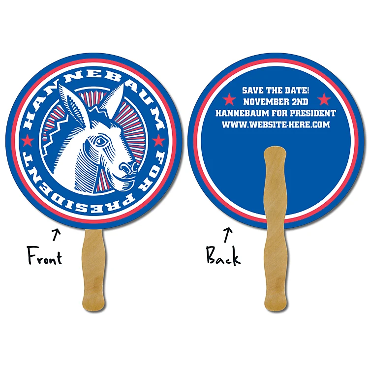 Political Hand Fan - 8.5 Inch Diameter Circle Laminated - 14 pt. 1