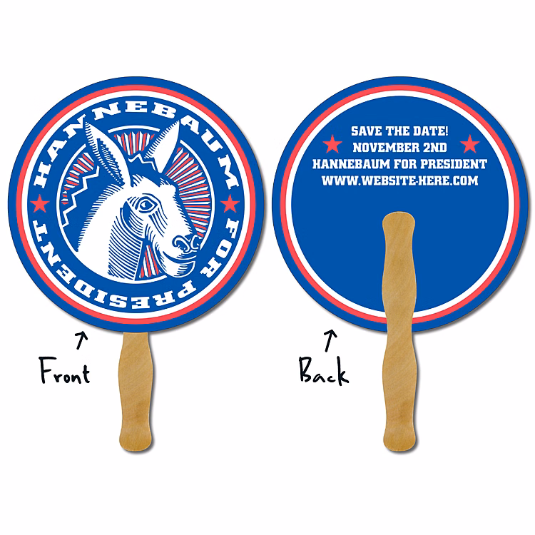 Political Hand Fan - 8.5 Inch Diameter Circle Laminated - 14 pt.