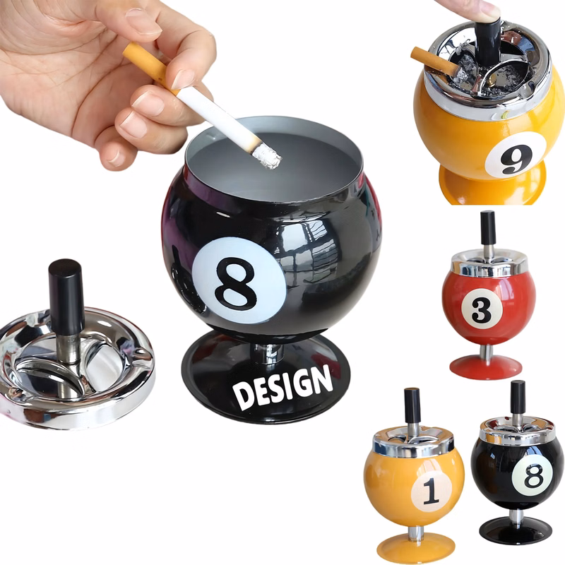 Billiard Theme Metal Ashtray With Anti Fly Ash Design