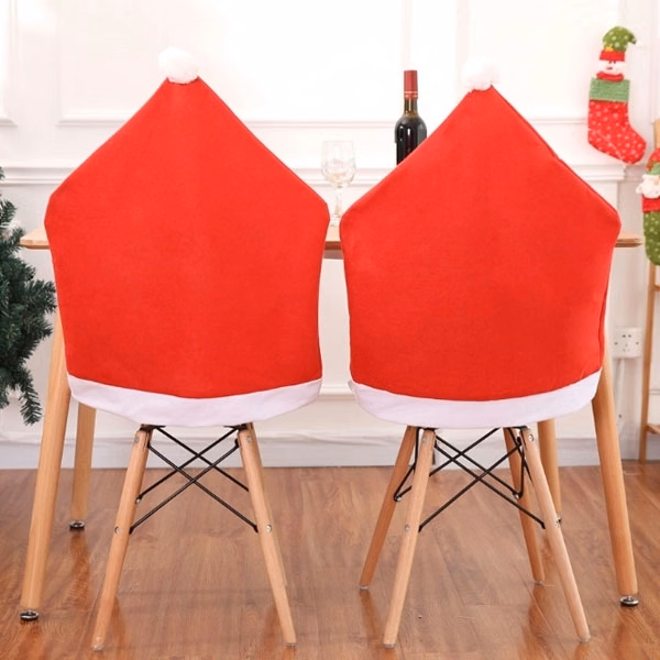 Red Non-woven Santa Hat Christmas Chair Covers