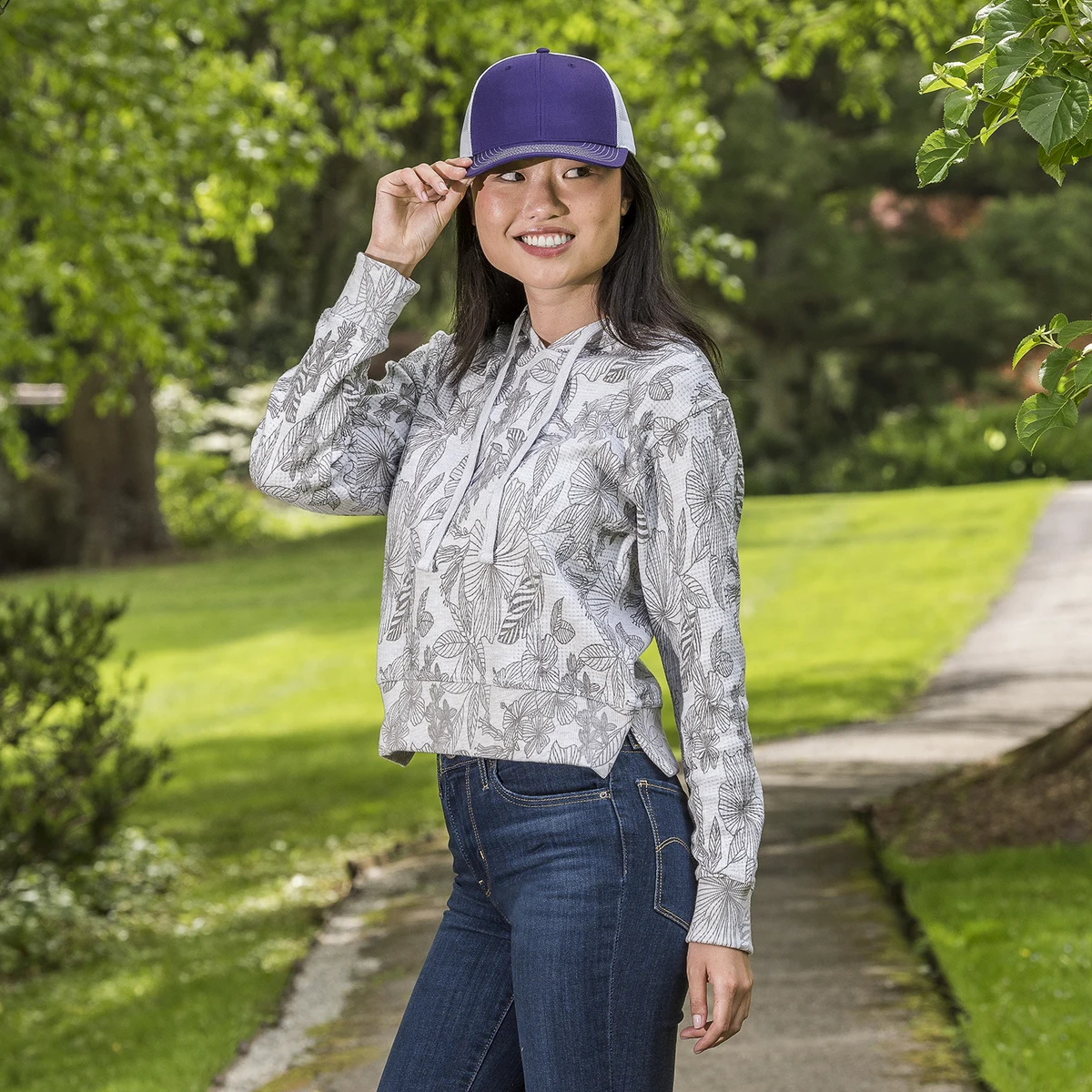 Maddie Floral Print Hood, custom hoodie or sweatshirt with logo imprint 1