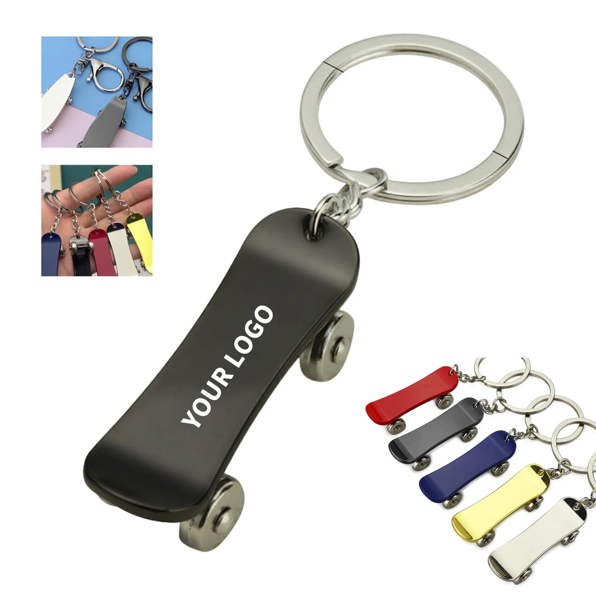 Alloy Mini Skateboard Keychain With Ring 1