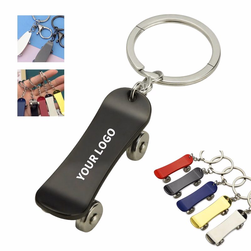 Alloy Mini Skateboard Keychain With Ring