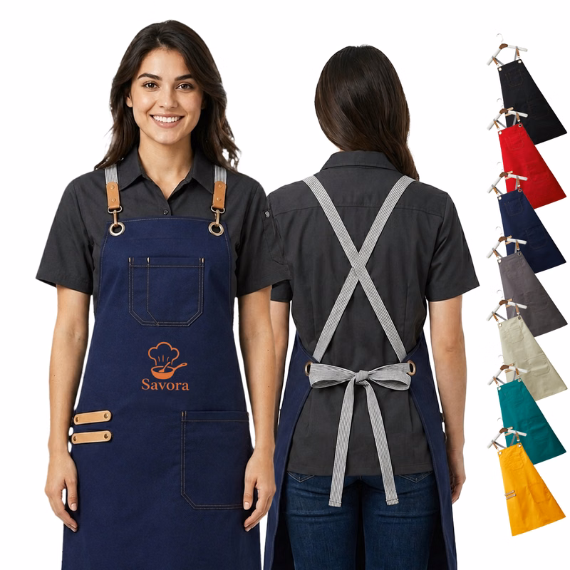 14 oz Canvas Kitchen Apron w/ Detachable Strap & Pockets