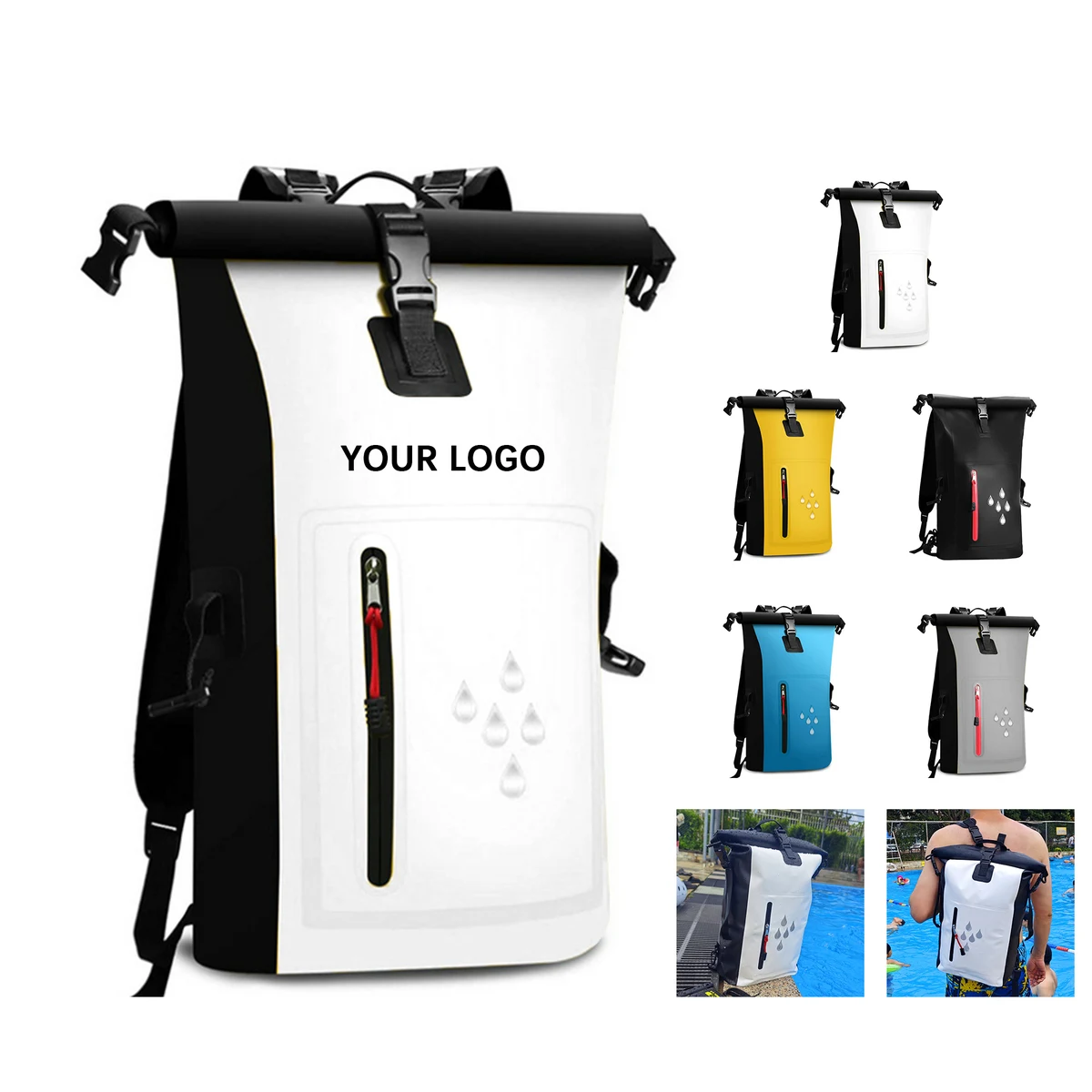 Roll Top Dry Backpack With Detachable Strap 7" x 10" x 17" 1