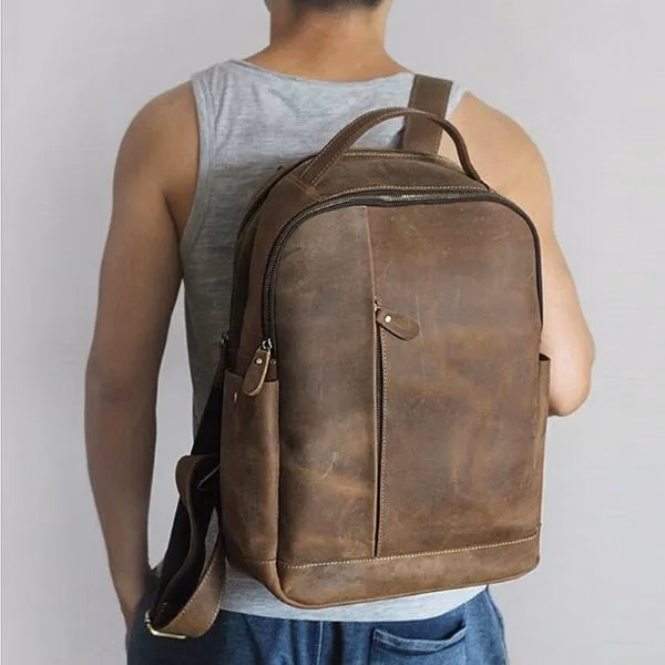 Men's Genuine Leather Laptop Backpack