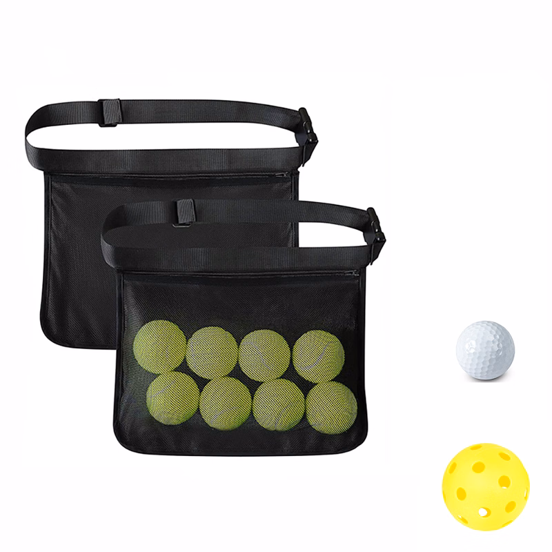 Tennis Pickleball Golf Mesh Waist Hip Ball Pouch Holder Bag