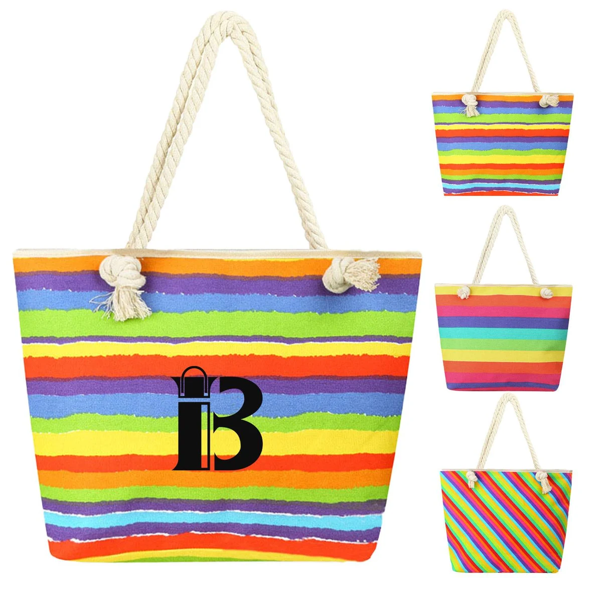 Rainbow Striped Canvas Tote Bag, custom tote bag with logo imprint 1