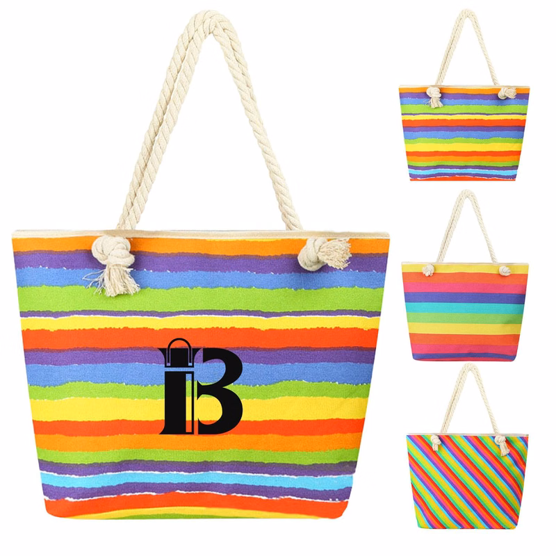 Rainbow Striped Canvas Tote Bag