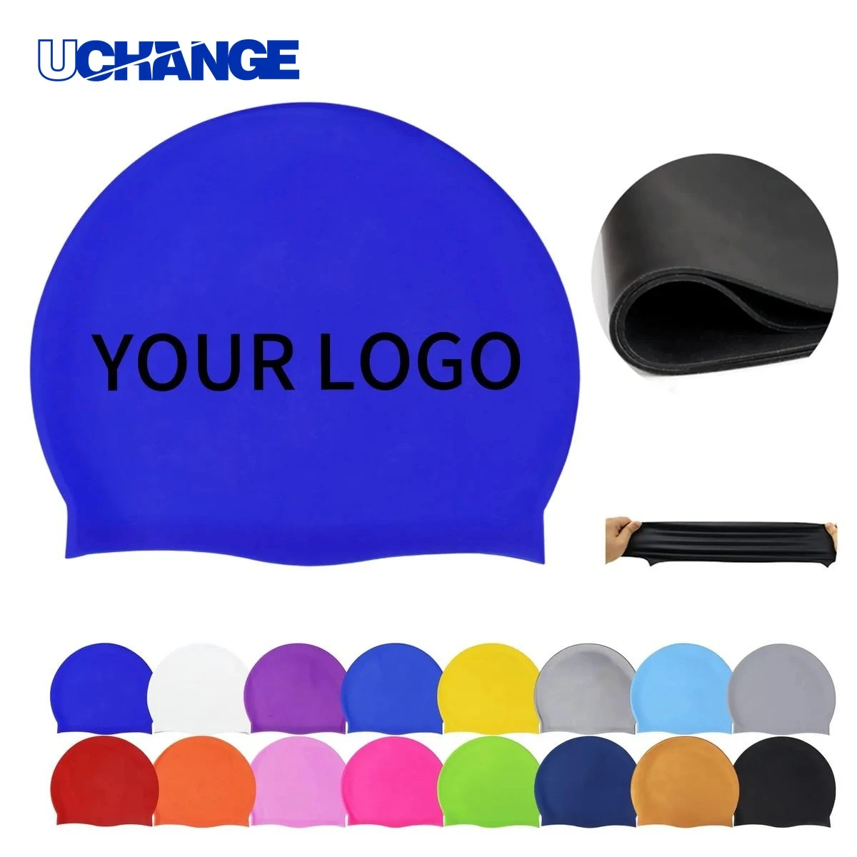 Stretchy Swim Cap Headwear with Logo Print Area 1