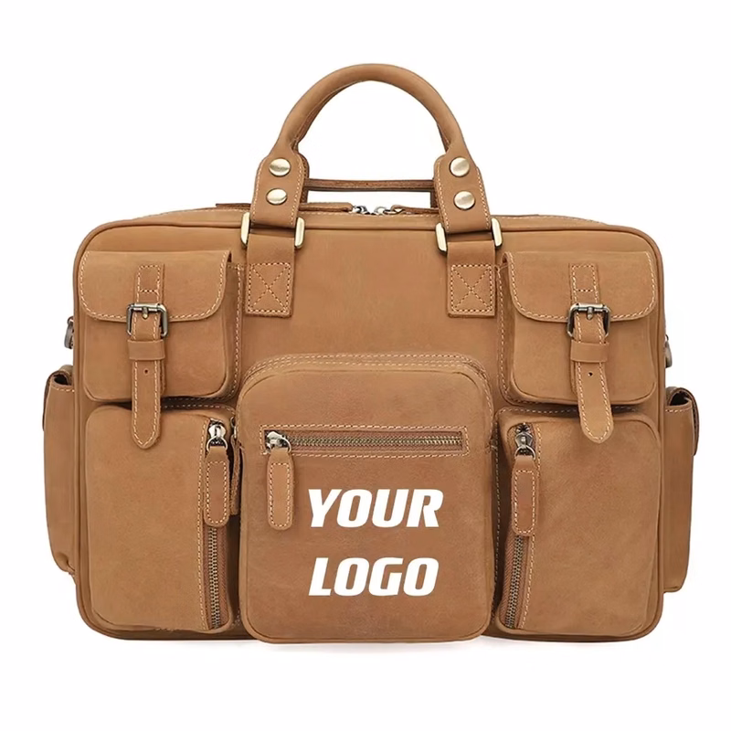 Custom Vintage Genuine Cowhide Briefcase Messenger Bag