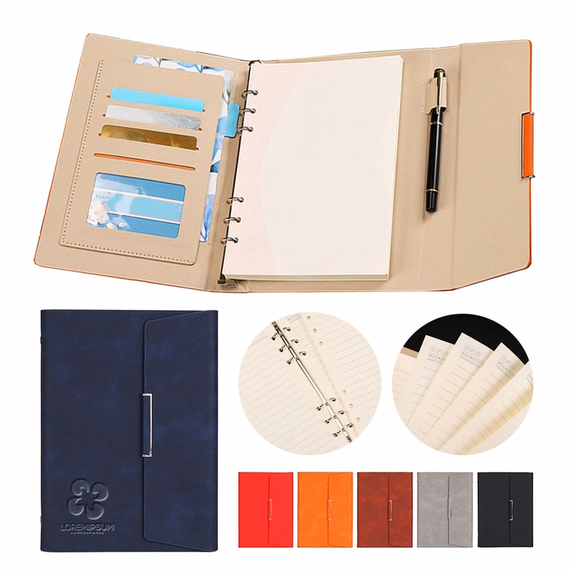 A 5 All-in-one 6-Ring Binder Magnetic Padfolio With Pen Holder
